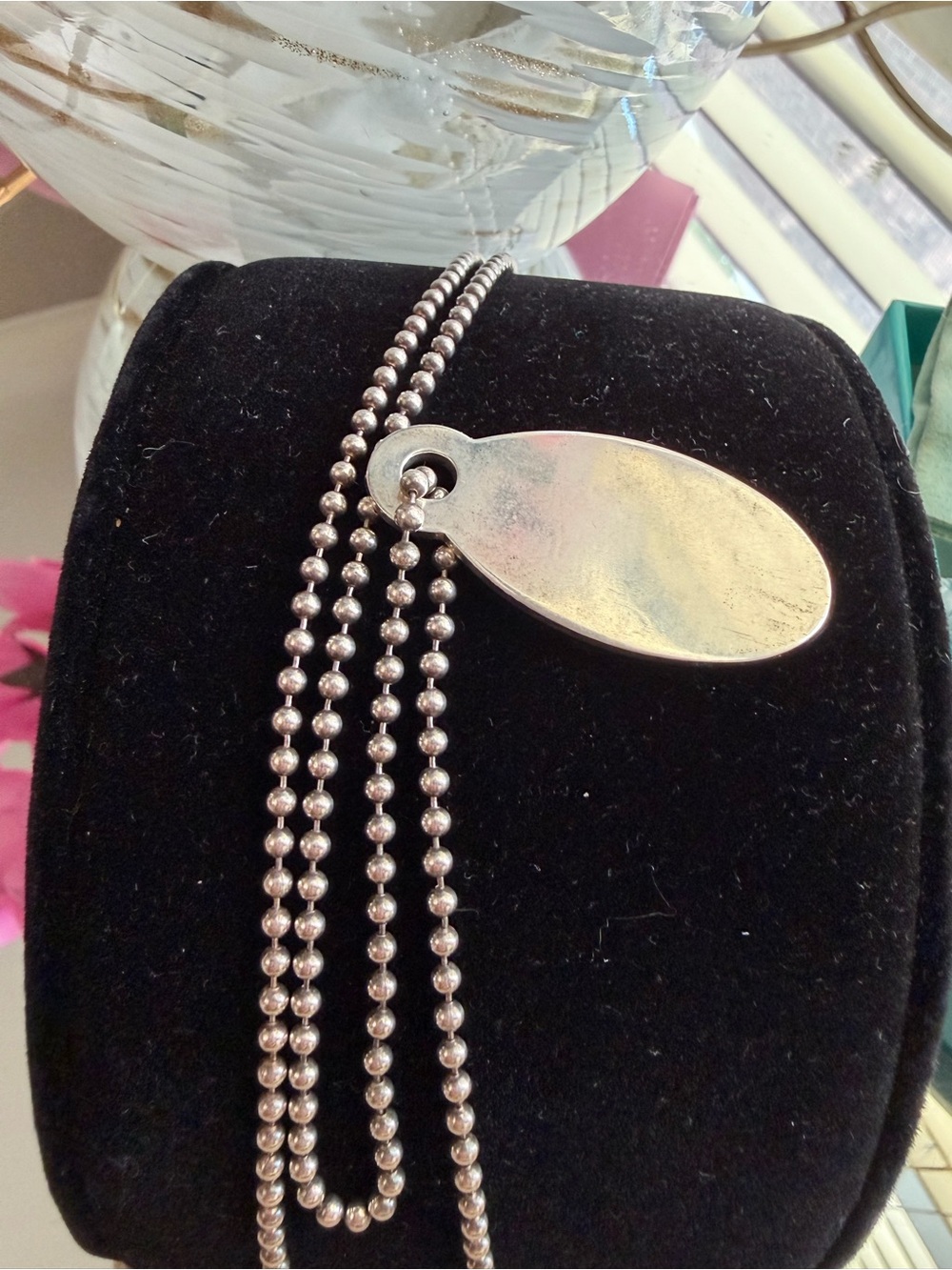 Vintage Tiffany & Co. Silver Oval Tag Ball Chain - Silver Necklace - Picture 5 of 7